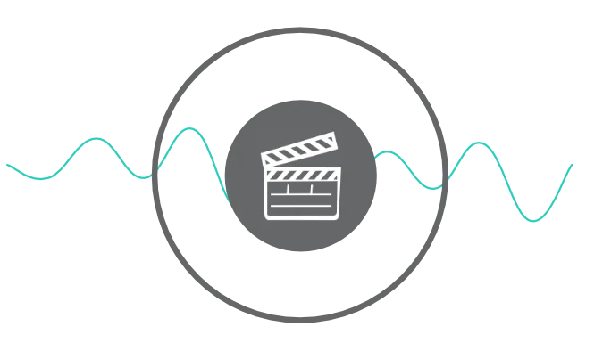 An icon representing a video reel over an audio wave